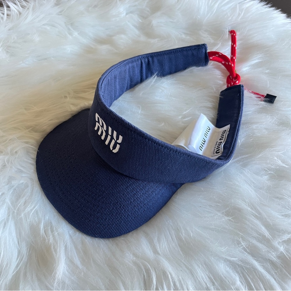 Miu Miu Dark Blue Visor with Red Strap